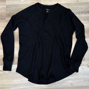American Eagle Outfitters Black Waffle Knit Notch Neck Long Sleeve